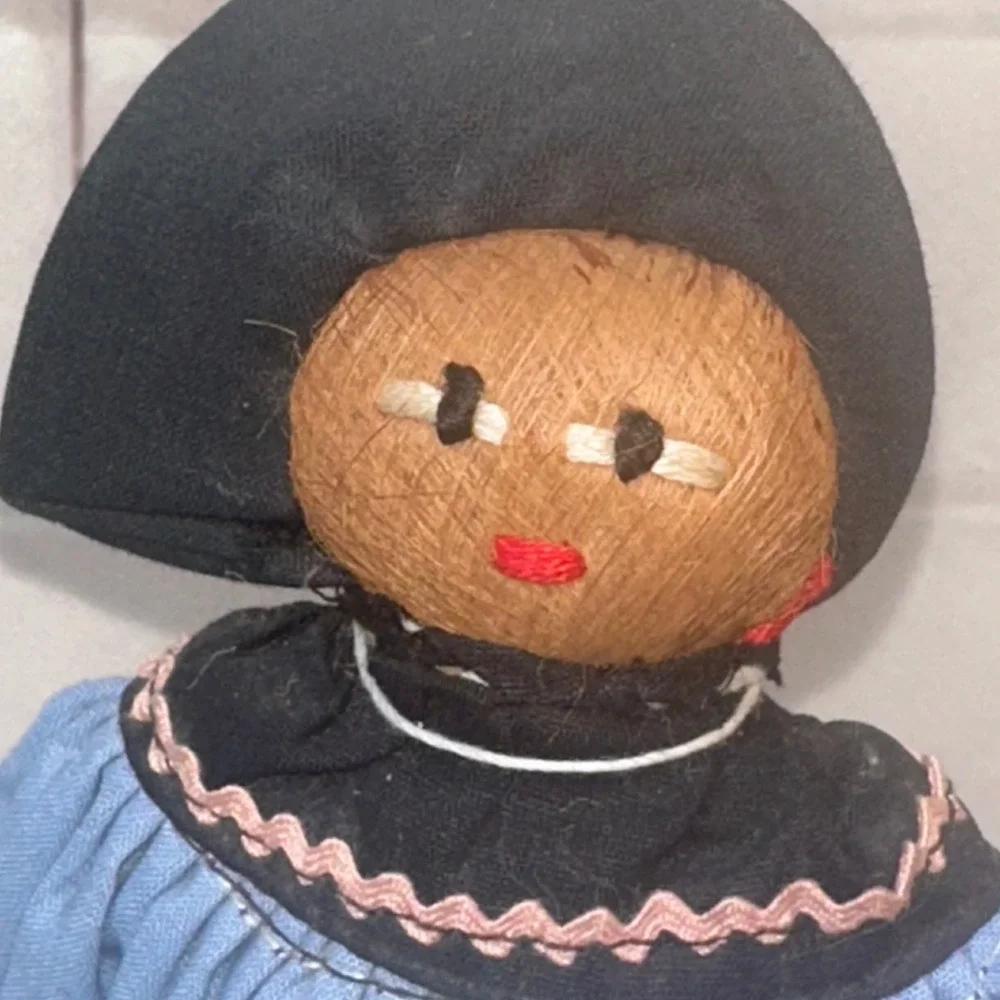 Vintage Seminole 2 Nut Head Dolls Handcrafted Patchwork Native American Folk Art